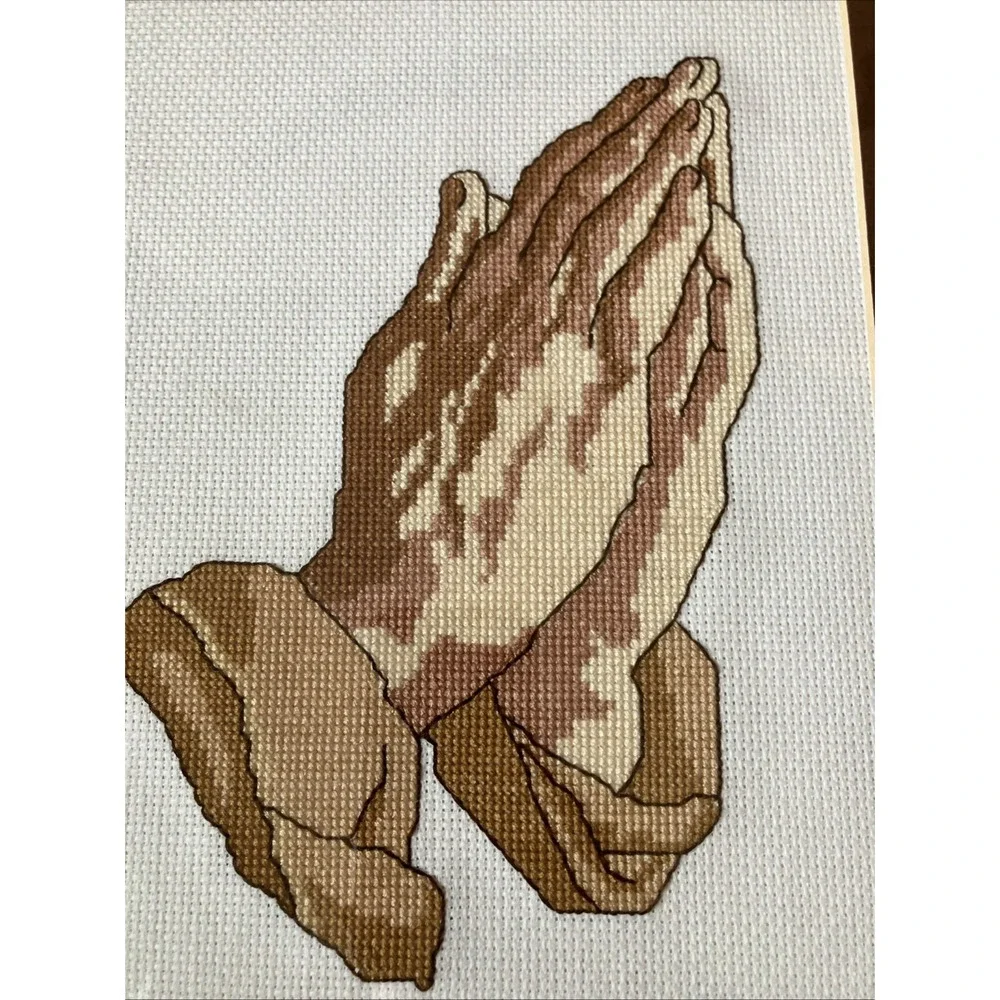 Cross Stitch Praying‎ Hands Matted And Framed 1993 Religious Art 12.5
